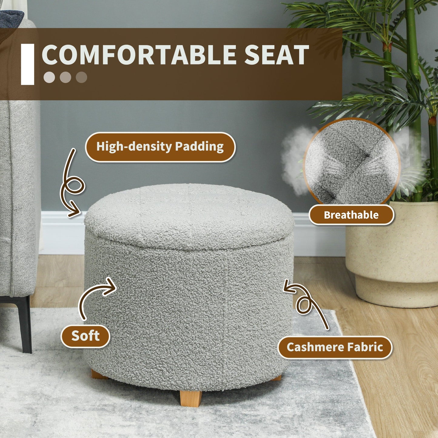 31.8L Teddy Fleece Storage Ottoman - Grey-4