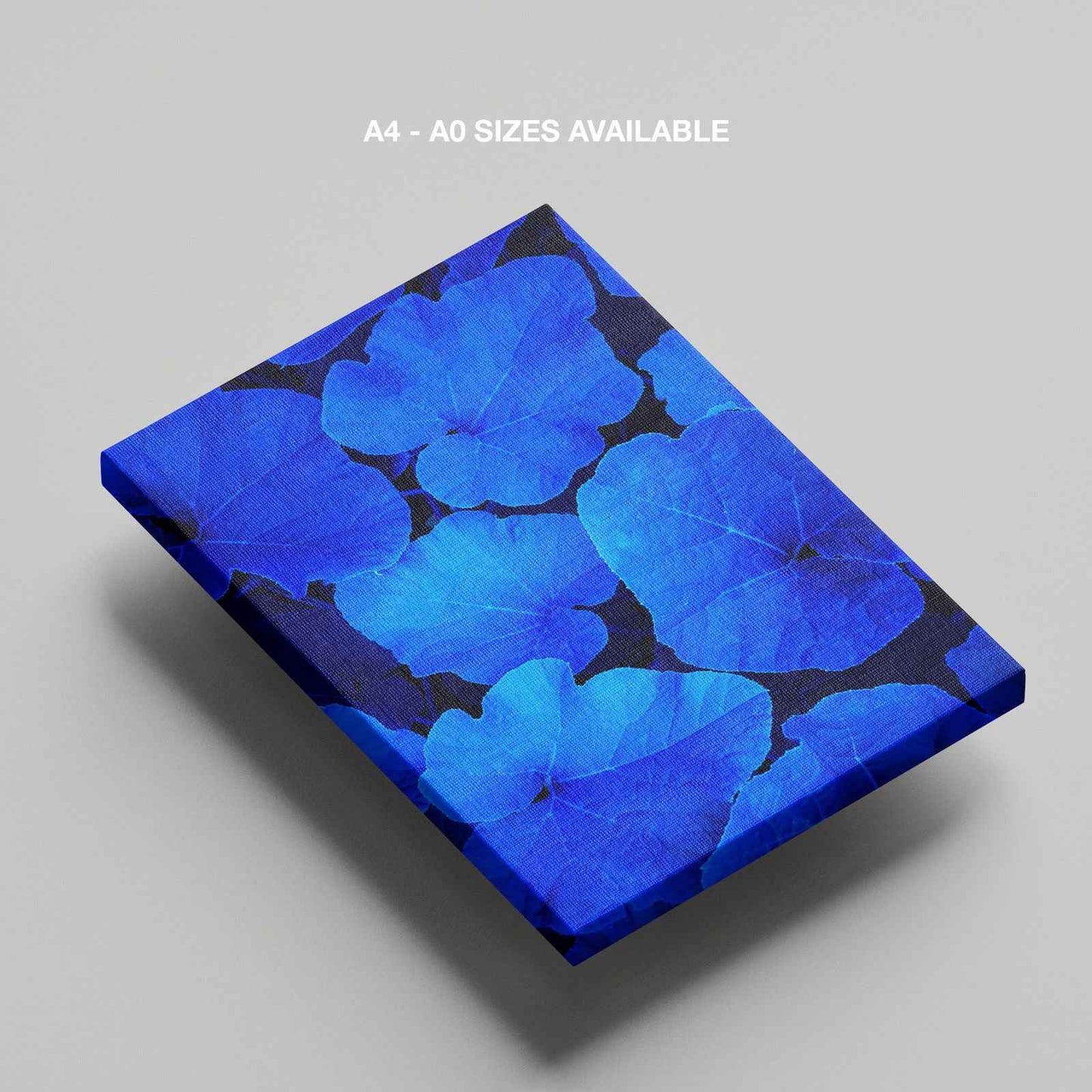 Blue & Black Floral Leaf Pattern - Framed Canvas Wall Art Print-4