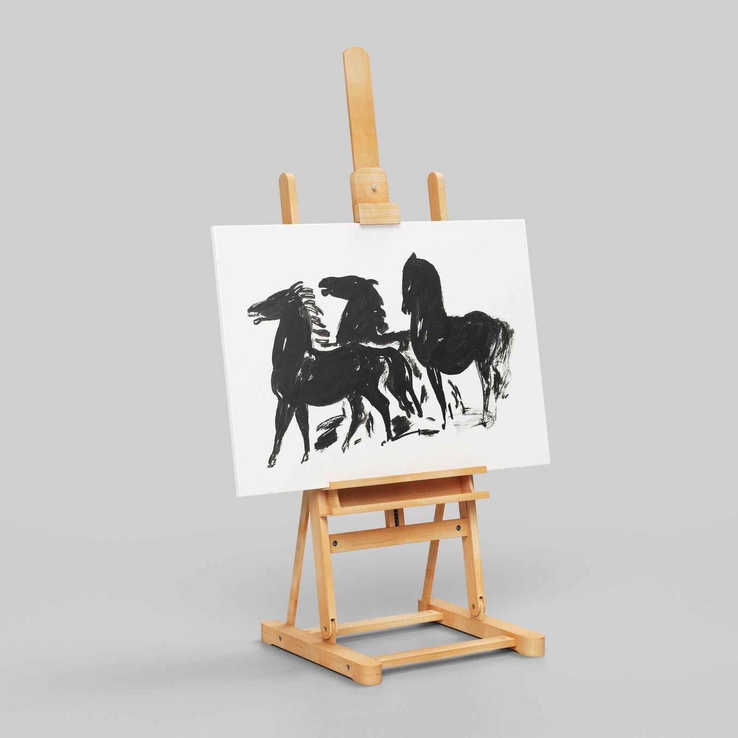 Drie Zwarte Paarden Staand Naar Links Kijkend - Leo Gestel - Framed Canvas Wall Art Print-3