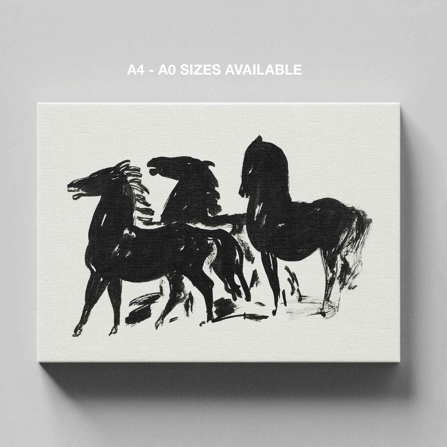 Drie Zwarte Paarden Staand Naar Links Kijkend - Leo Gestel - Framed Canvas Wall Art Print-4