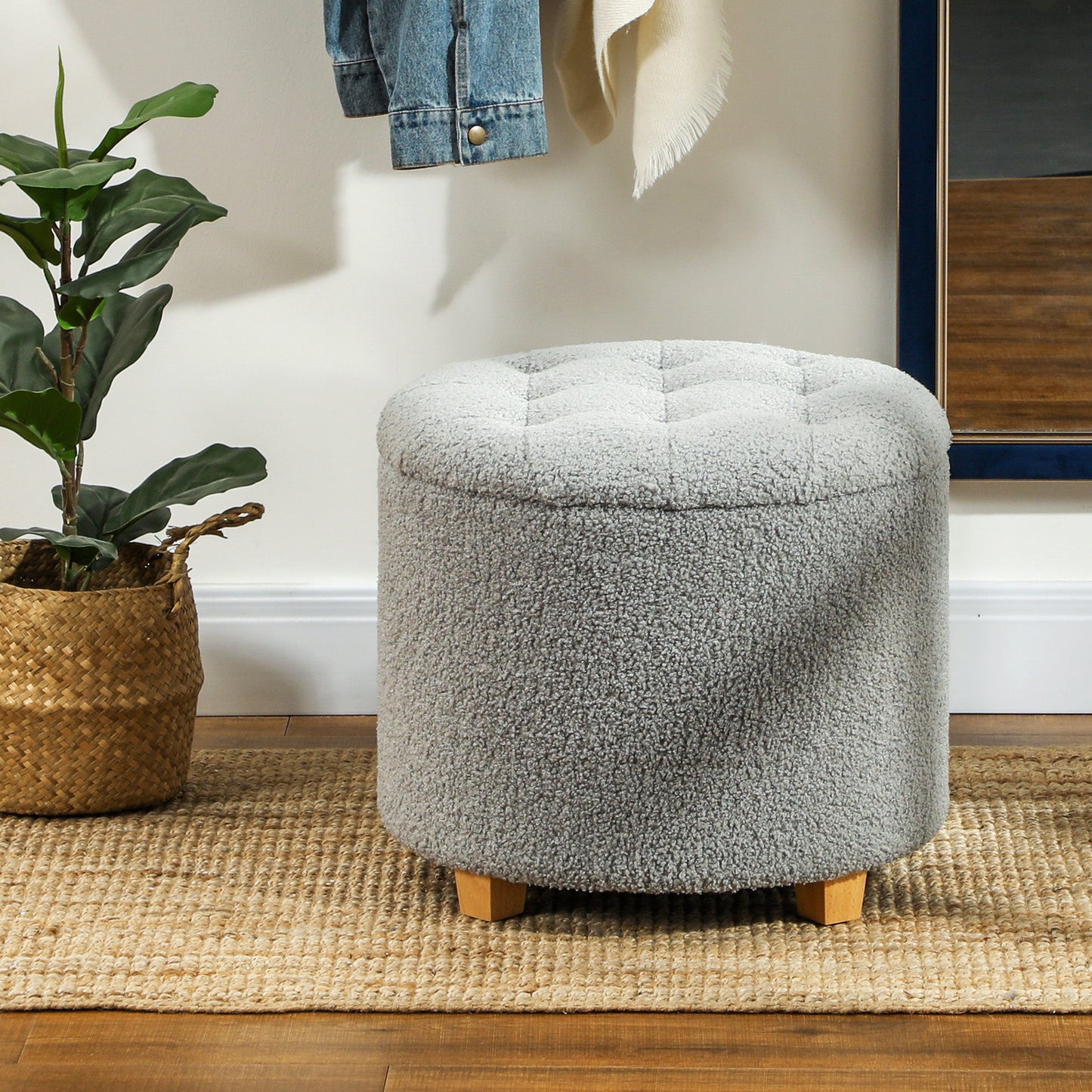 31.8L Teddy Fleece Storage Ottoman - Grey-1
