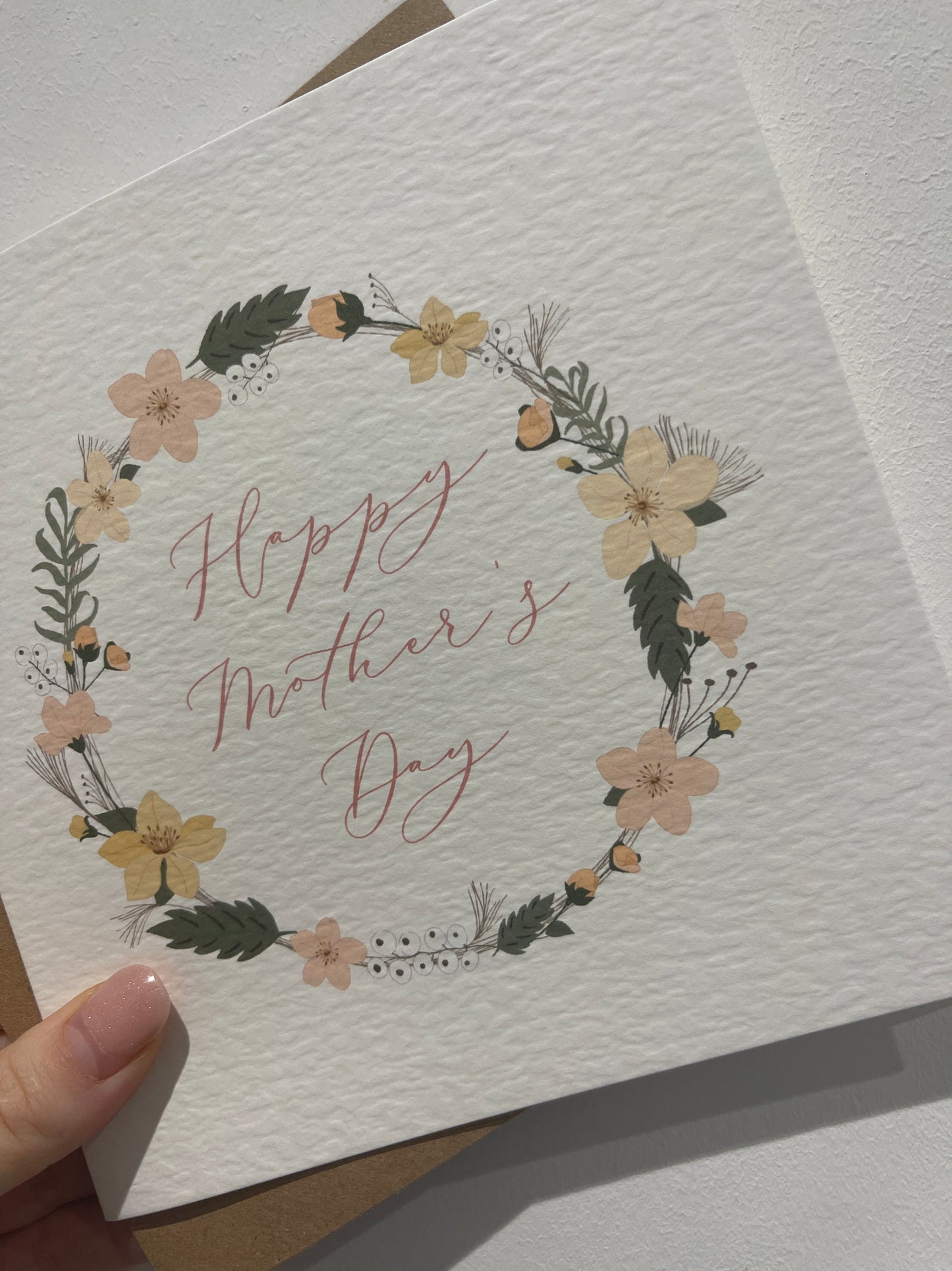 Happy Mothers Day Floral Wreath Mothers Day Cute Funny Humorous Hammered Card & Envelope-1
