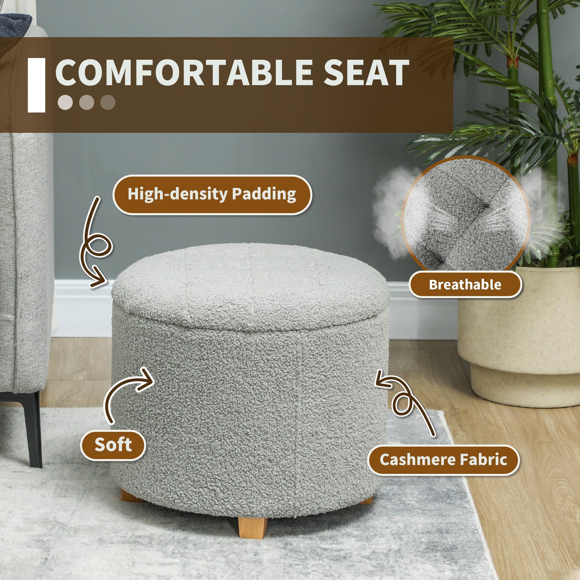 31.8L Teddy Fleece Storage Ottoman - Grey-4