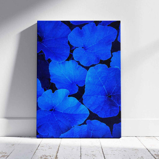 Blue & Black Floral Leaf Pattern - Framed Canvas Wall Art Print-0