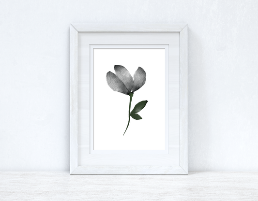 Grey Black Green Watercolour Flower 2 Bedroom Home Wall Decor Print-0