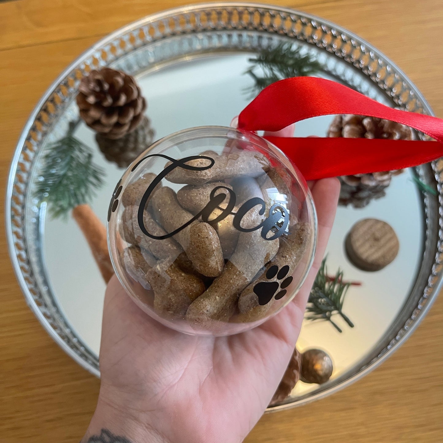 Pet Dog Paw Print Personalised Clear Feather Christmas Tree Hanging Decoration Bauble-2