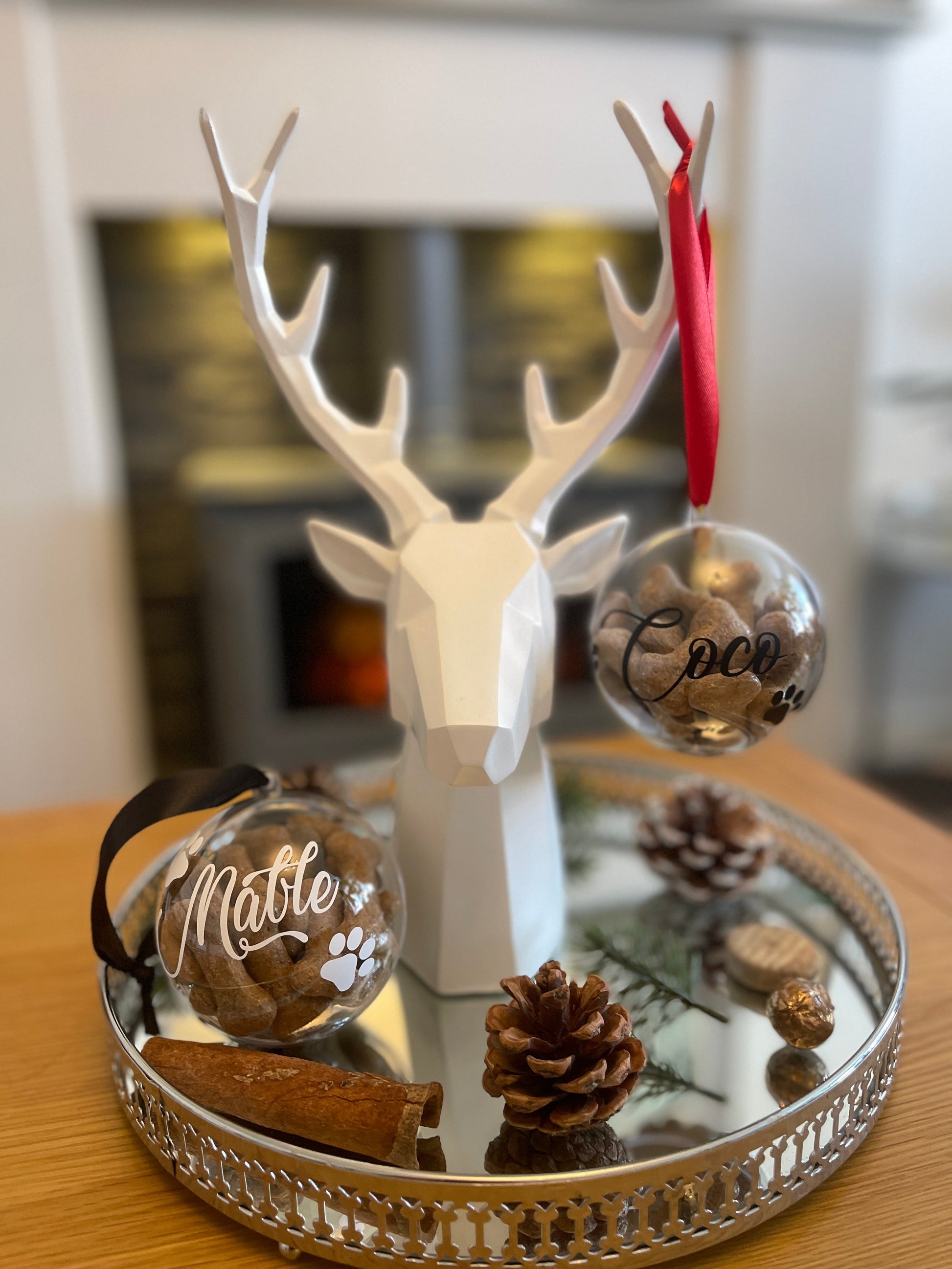 Pet Dog Paw Print Personalised Clear Feather Christmas Tree Hanging Decoration Bauble-4