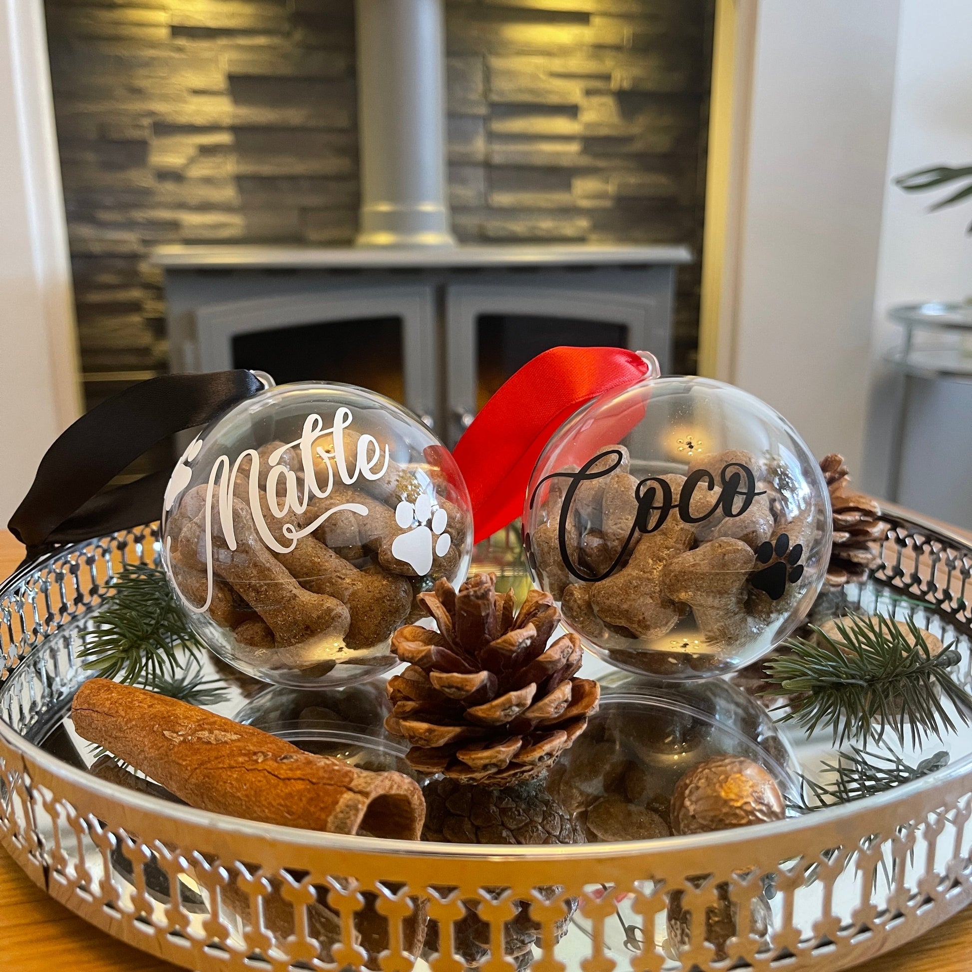 Pet Dog Paw Print Personalised Clear Feather Christmas Tree Hanging Decoration Bauble-3