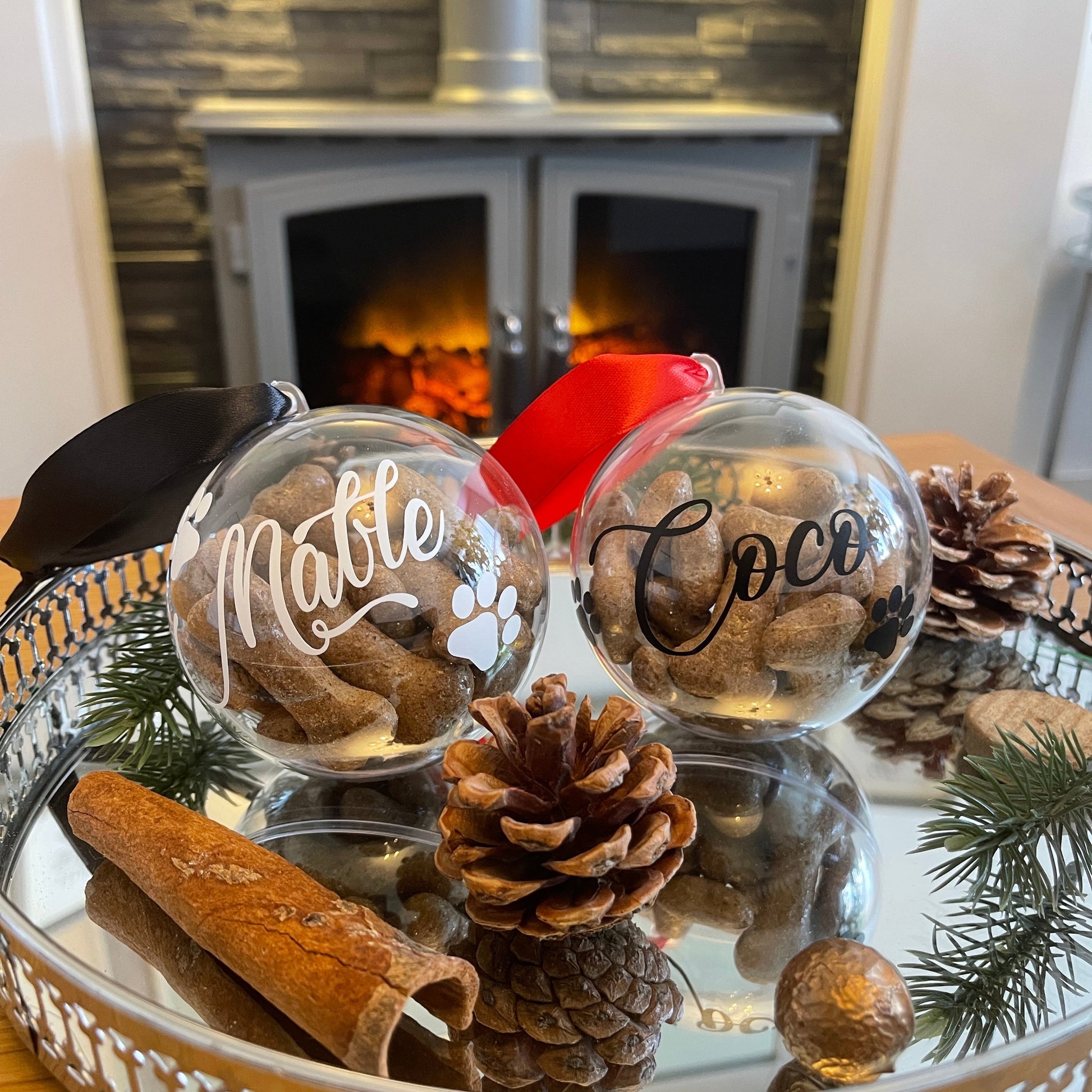 Pet Dog Paw Print Personalised Clear Feather Christmas Tree Hanging Decoration Bauble-0