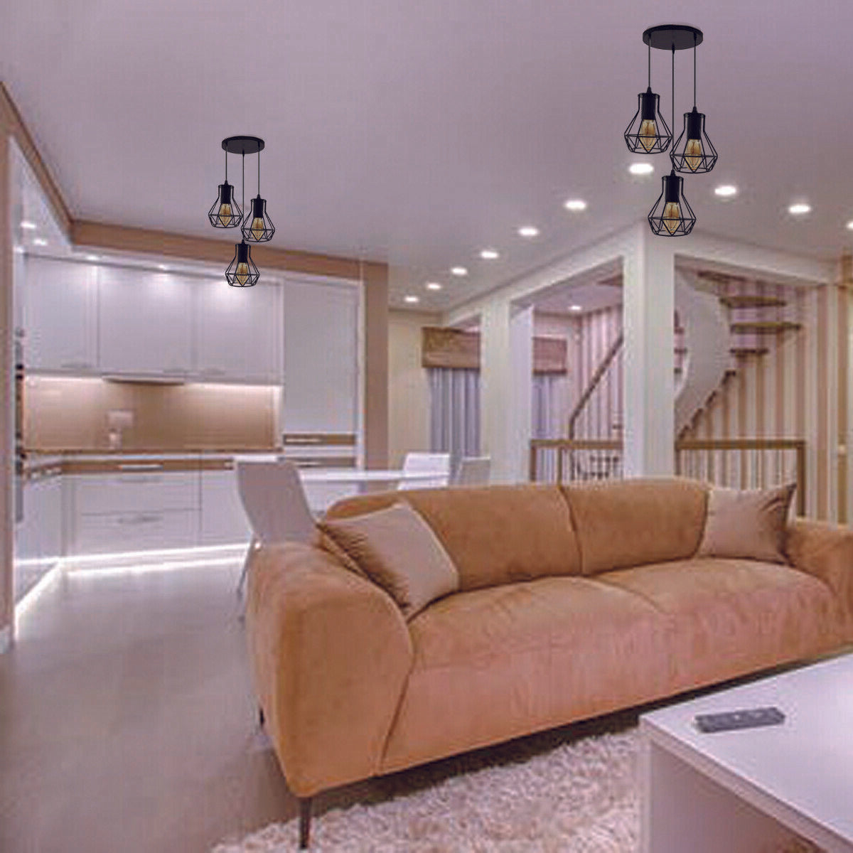 Modern Ceiling 3 Head Pendant Light Fitting Metal Black Cage~2471-4