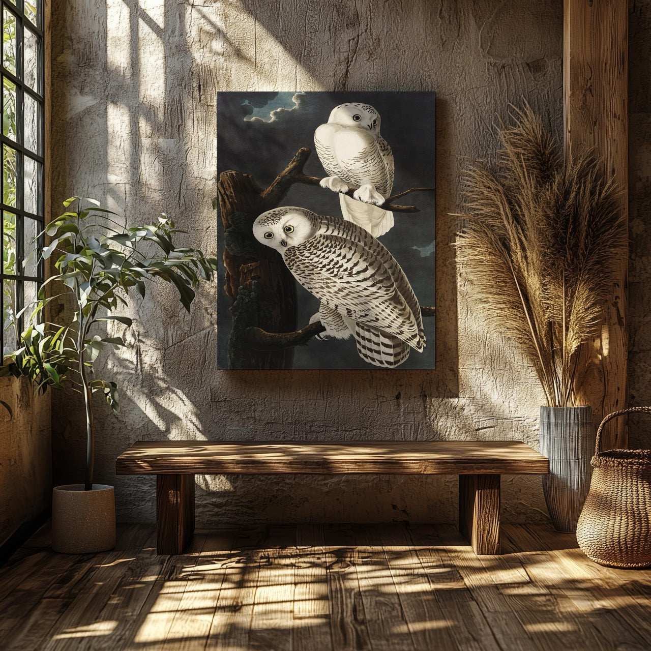 Snowy Owl from Birds of America - John James Audubon - Framed Canvas Wall Art Print-1