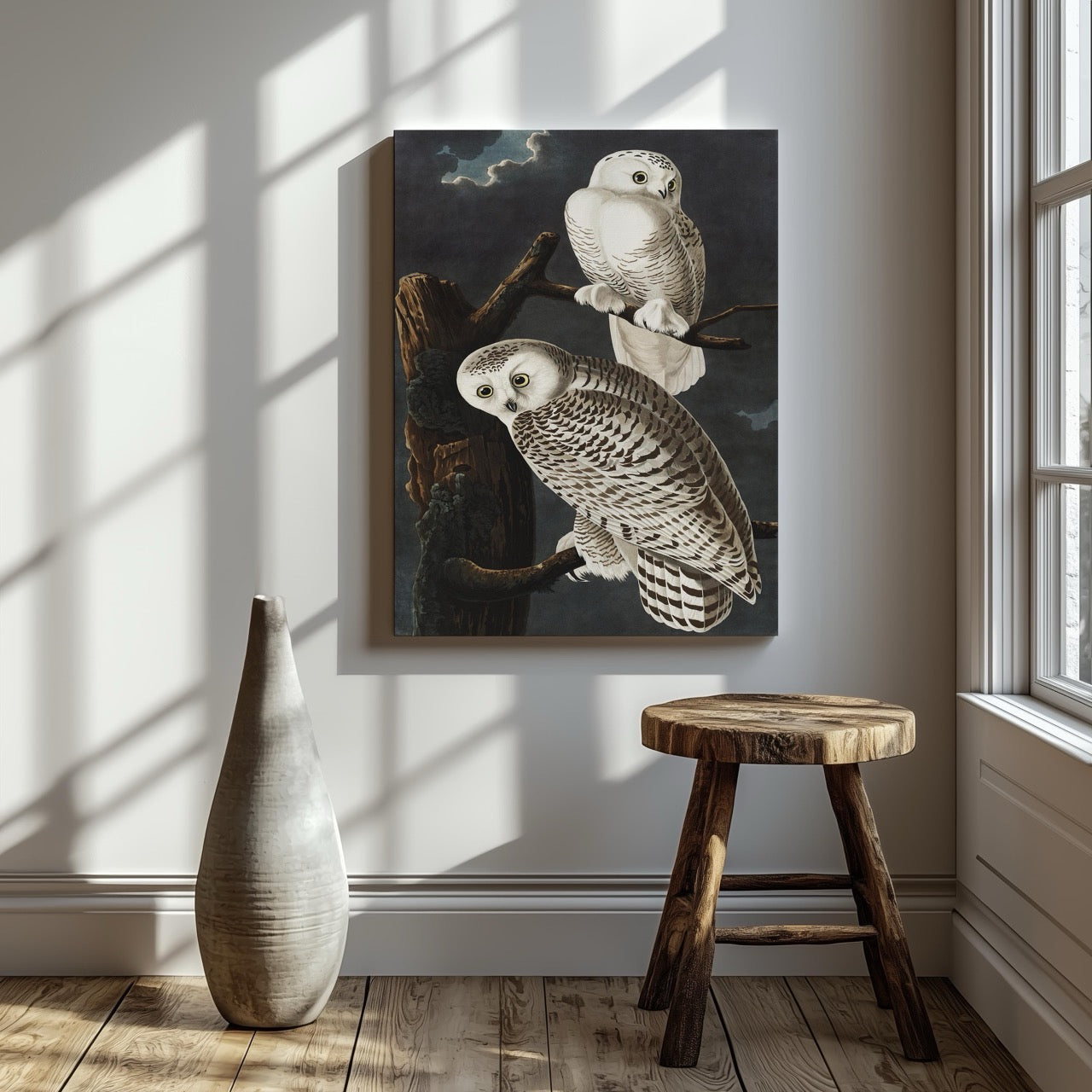 Snowy Owl from Birds of America - John James Audubon - Framed Canvas Wall Art Print-2