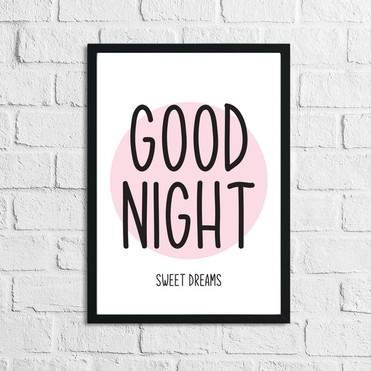 Goodnight Sweet Dreams Pink Children's Teenager Room Wall Decor Print-0