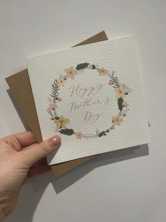 Happy Mothers Day Floral Wreath Mothers Day Cute Funny Humorous Hammered Card & Envelope-0