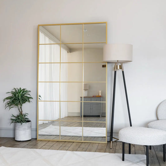 Kyō - Full Length Gold Metal Rectangle Lattice Grid Mirror - 180cm x 105cm-0