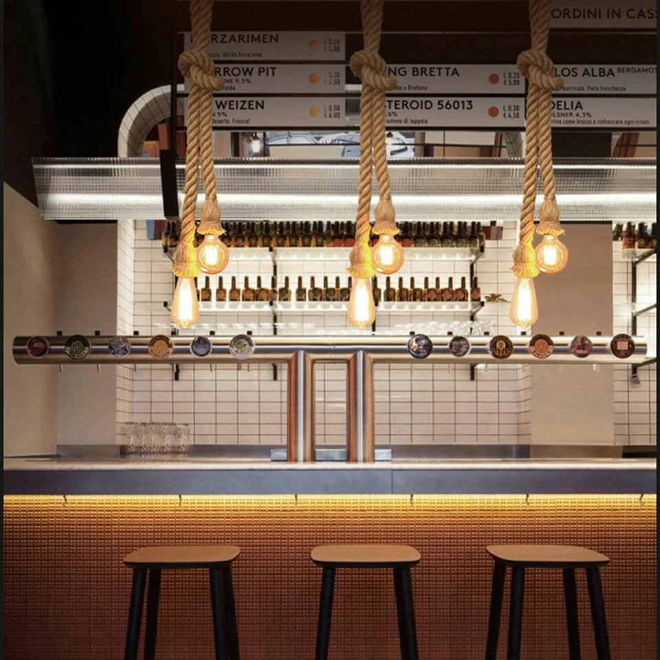 Vintage Hemp Rope Ceiling Pendant Lamp Light ~ 6040-0